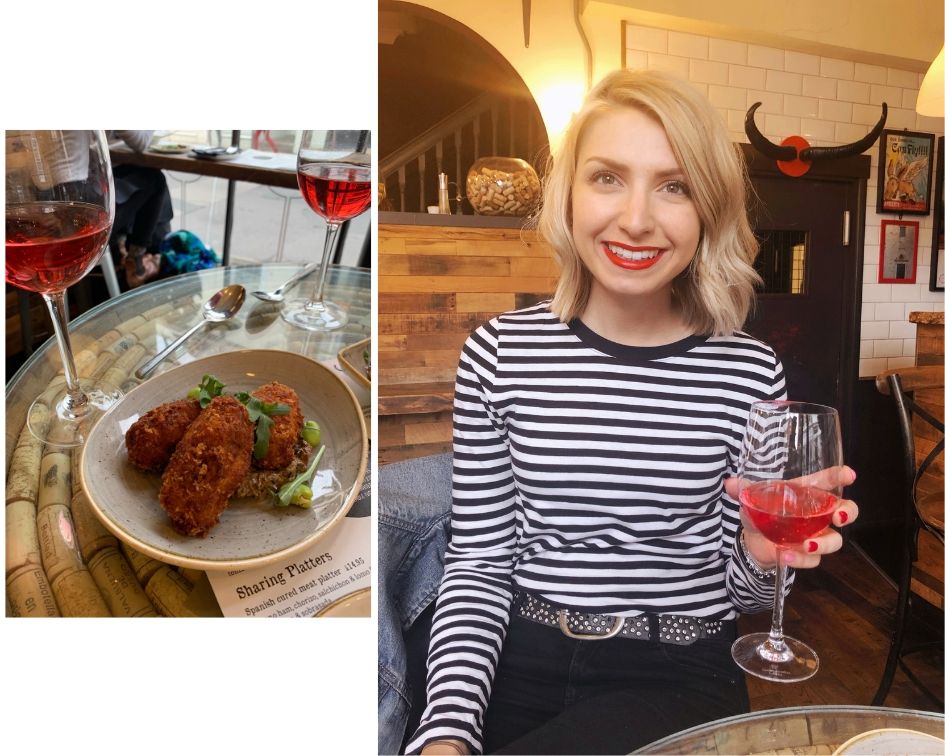 Blonde girl in tapas restaurant